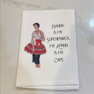 Baking lady White Kitchen Towel with Red and Black funny Design